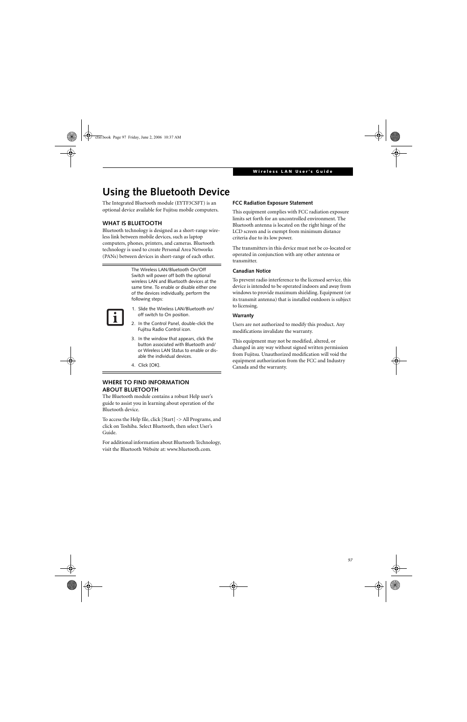 Using the bluetooth device | FUJITSU C1410 User Manual | Page 107 / 112