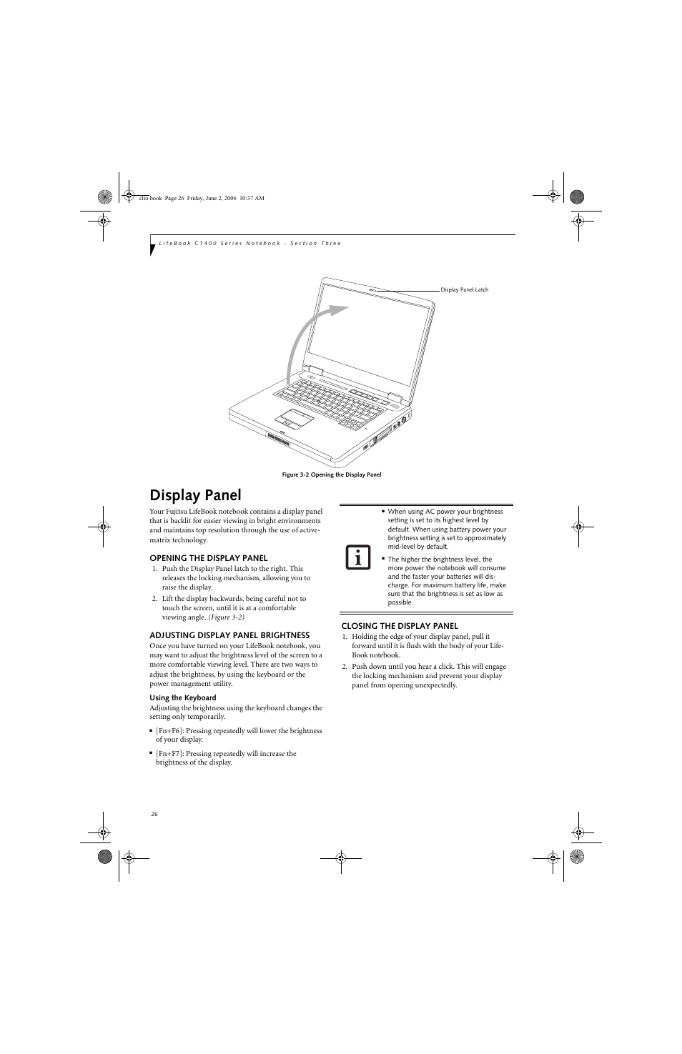 Display panel | FUJITSU C1410 User Manual | Page 36 / 112