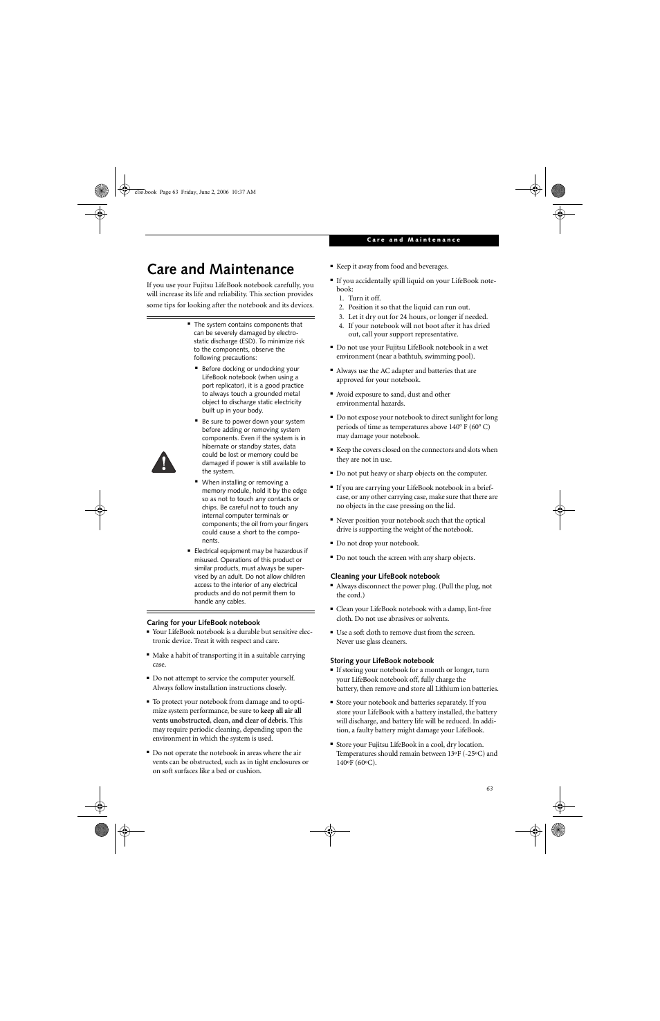 Care and maintenance | FUJITSU C1410 User Manual | Page 73 / 112