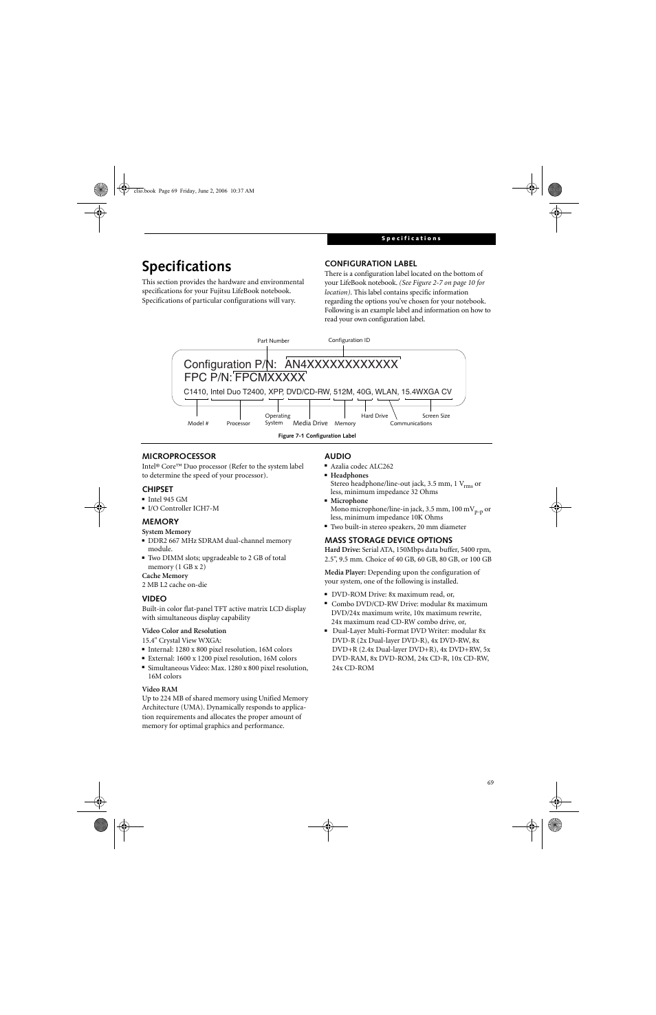 Specifications | FUJITSU C1410 User Manual | Page 79 / 112