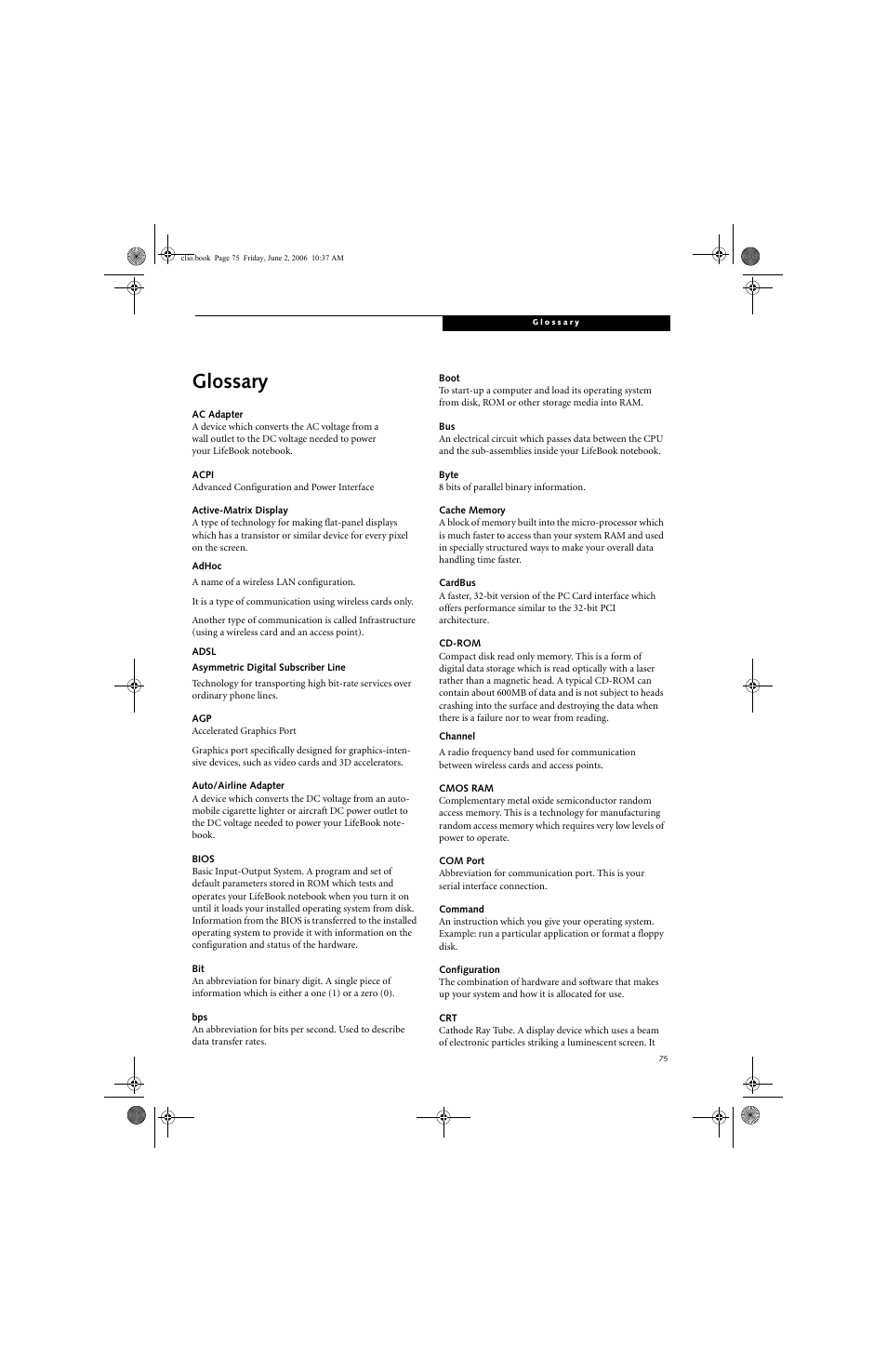 Glossary | FUJITSU C1410 User Manual | Page 85 / 112