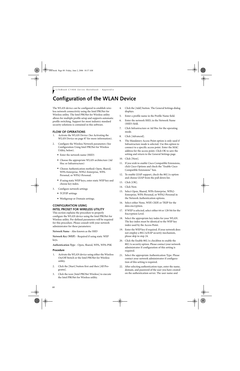 Configuration of the wlan device | FUJITSU C1410 User Manual | Page 98 / 112