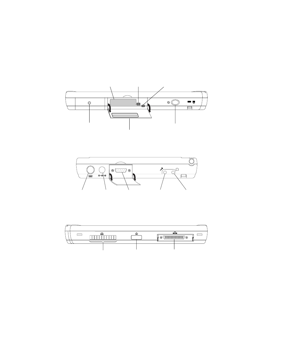 Point 510 pen tablet connectors - top, Point 510 pen tablet connectors- right, Point 510 pen tablet connectors - bottom | FUJITSU 510 User Manual | Page 28 / 40