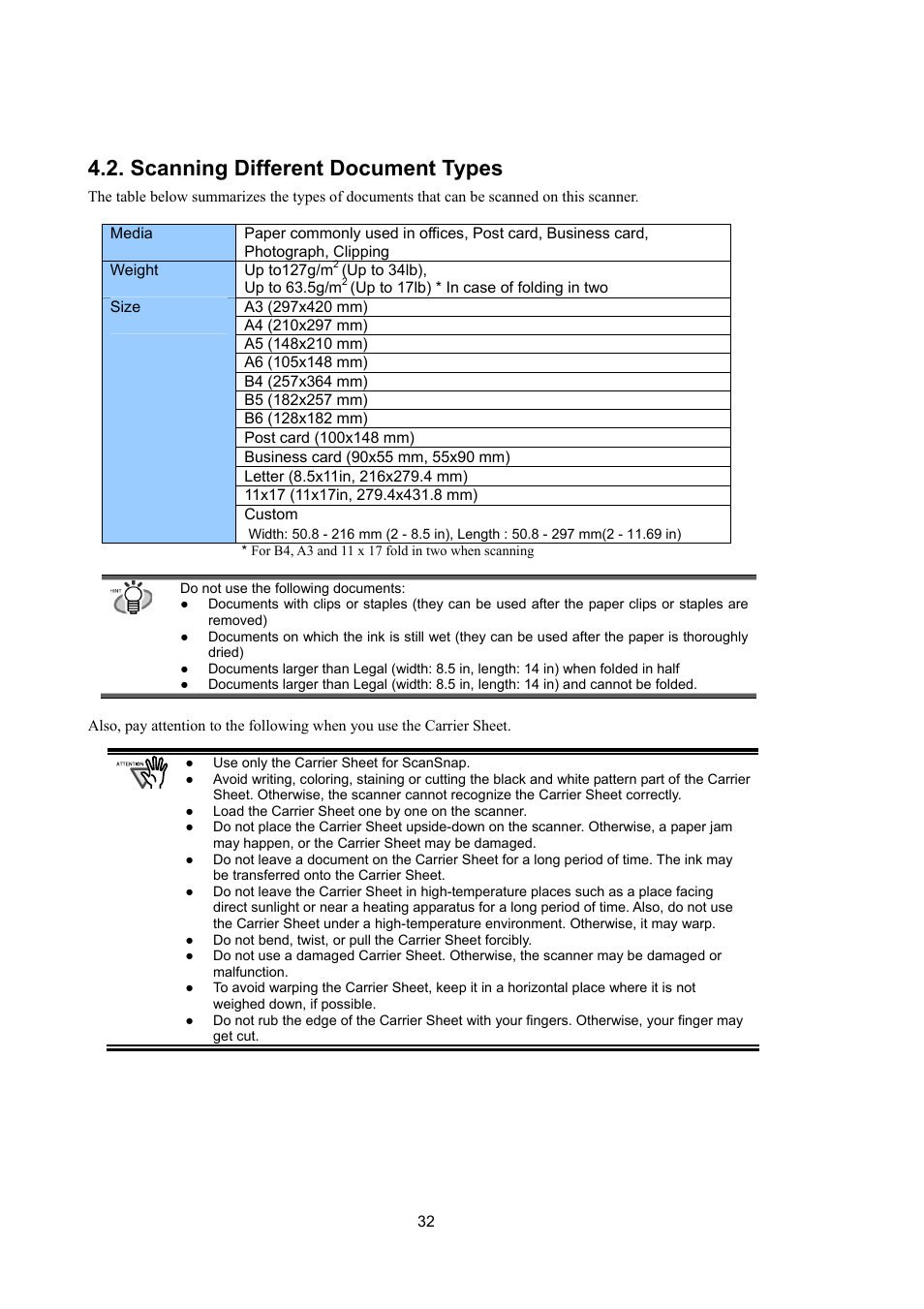Scanning different document types | FUJITSU ScanSnap Upgrade P2WW-1860-01EN Scanner User Manual | Page 36 / 55