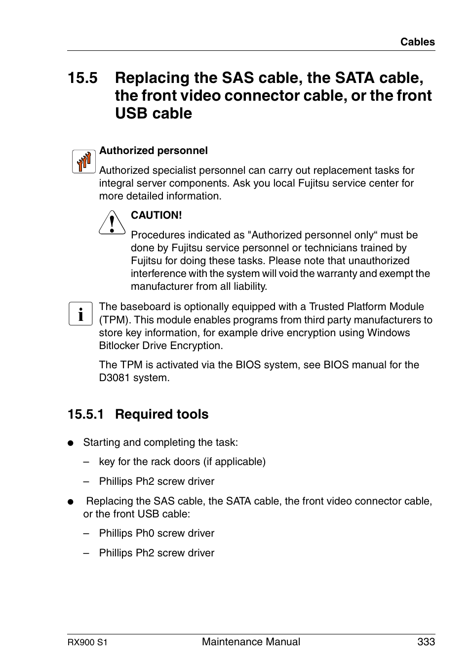 Required tools, 1 required tools | FUJITSU PRIMERGY RX900 S1 User Manual | Page 333 / 368