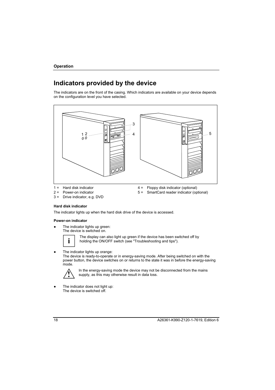Indicators provided by the device | FUJITSU Siemens CELCIUS M/V/R User Manual | Page 26 / 92