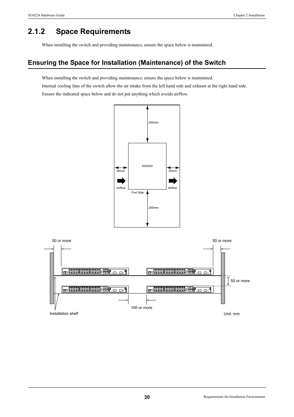 2 space requirements, Space requirements | FUJITSU XG0224 User Manual | Page 30 / 47