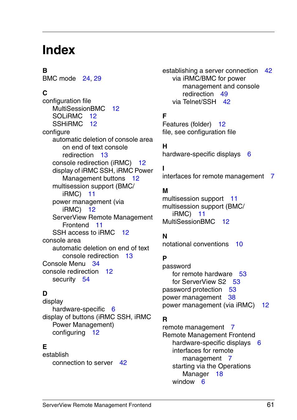 Index | FUJITSU Primergy ServerView Suite ServerView Remote Management Frontend V4.90 User Manual | Page 61 / 62