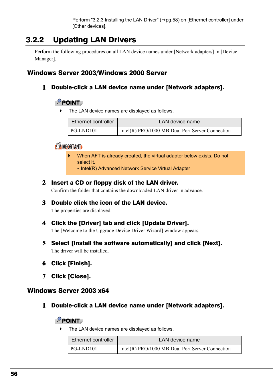 M "3.2.2 updating lan drivers, Pg.56) on, 2 updating lan drivers | FUJITSU PG-LND101 User Manual | Page 56 / 80