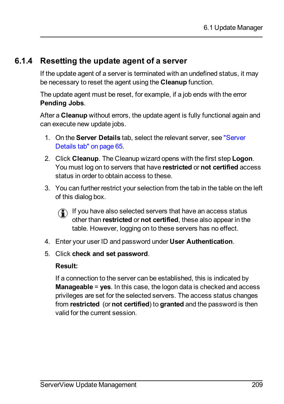 4 resetting the update agent of a server | FUJITSU ServerView Suite V6.10 User Manual | Page 209 / 296