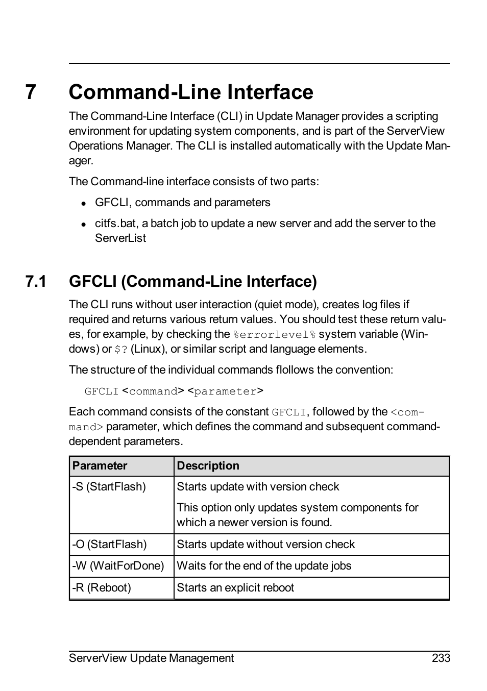 7 command-line interface, 1 gfcli (command-line interface), 7command-line interface | FUJITSU ServerView Suite V6.10 User Manual | Page 233 / 296