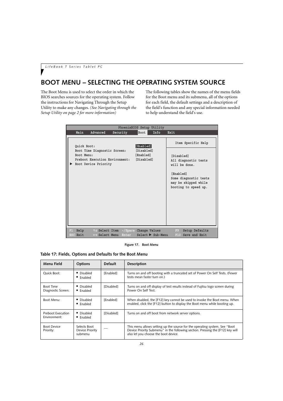 Boot menu – selecting the operating system source | FUJITSU T4010D User Manual | Page 26 / 29