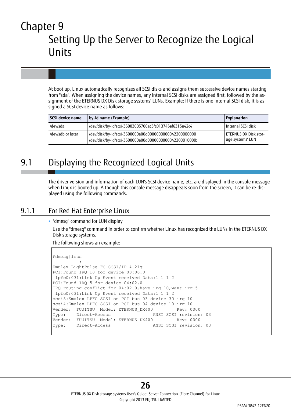 1 displaying the recognized logical units, 1 for red hat enterprise linux | FUJITSU ETERNUS DX P3AM-3842-05ENZ0 User Manual | Page 26 / 35