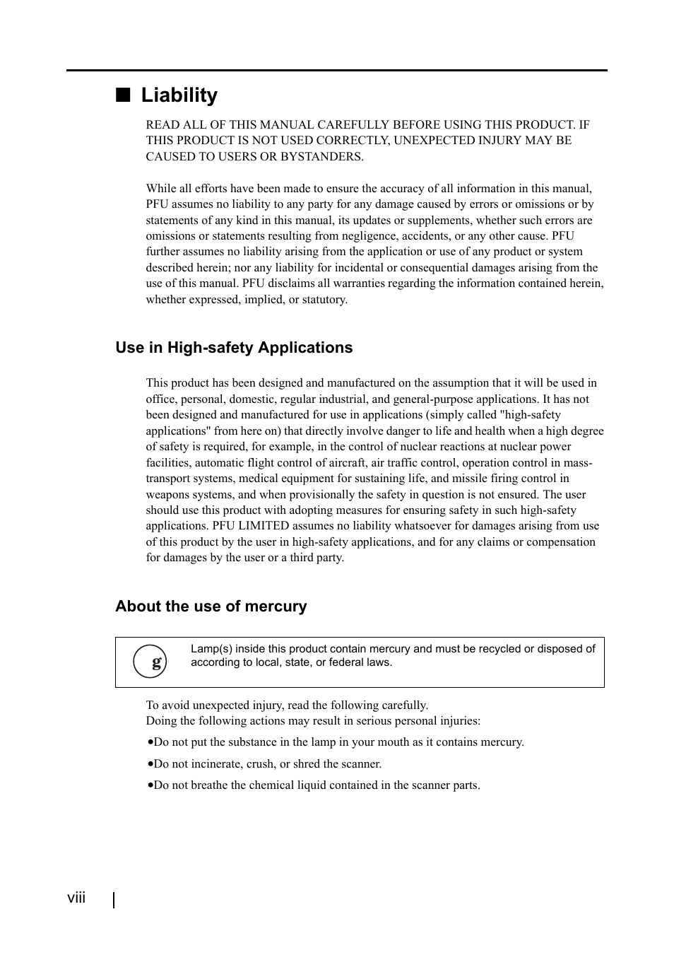 Liability | FUJITSU ScanSnap S510 User Manual | Page 10 / 287
