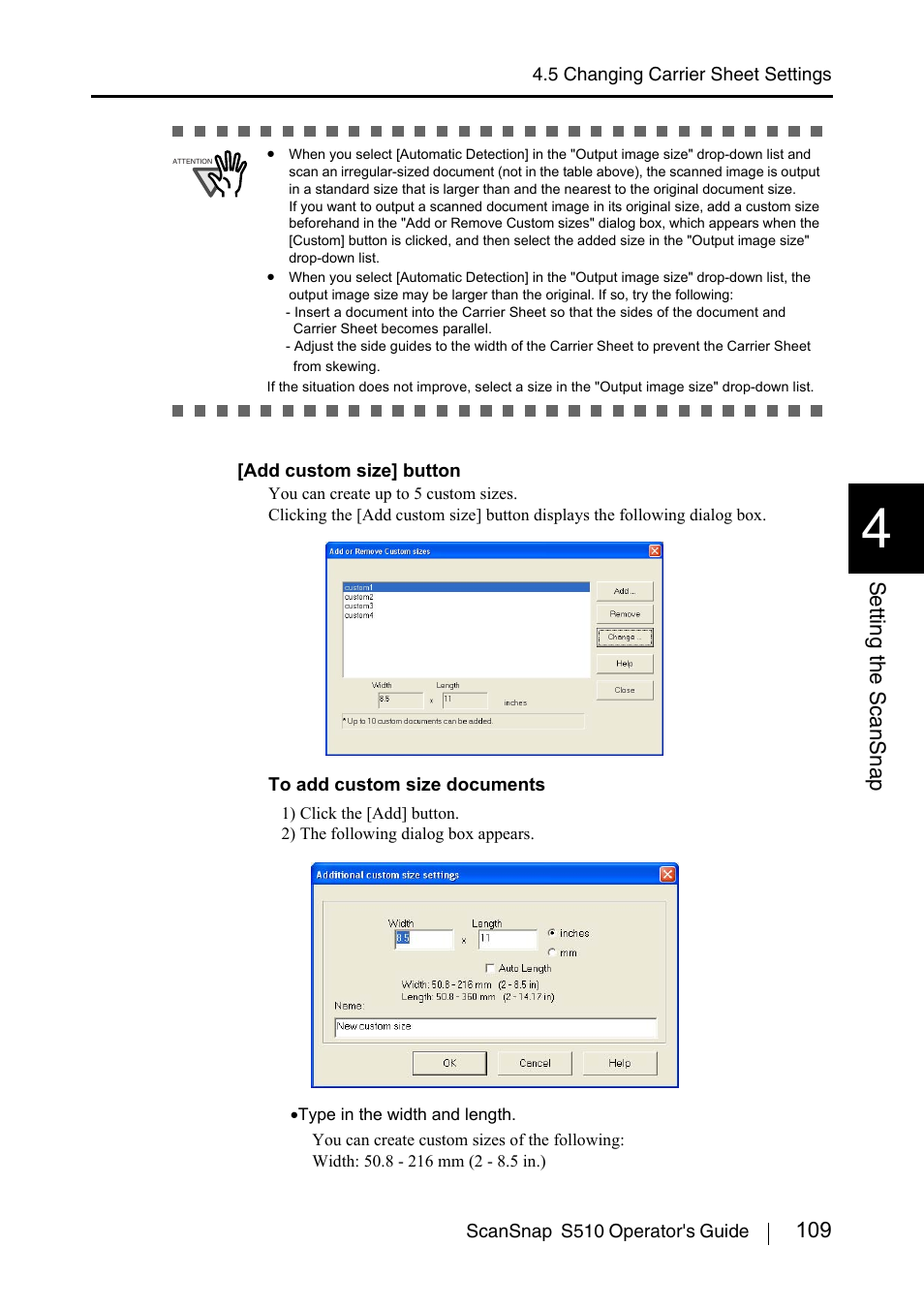 109 setting the scansnap | FUJITSU ScanSnap S510 User Manual | Page 129 / 287