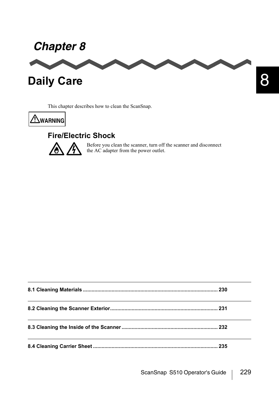 Chapter 8 daily care | FUJITSU ScanSnap S510 User Manual | Page 249 / 287
