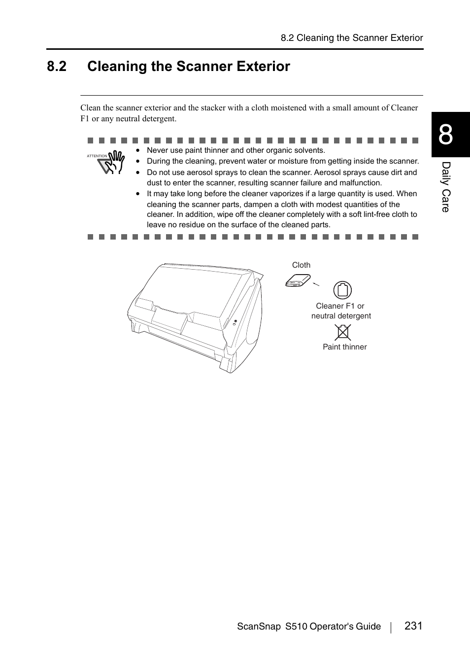 2 cleaning the scanner exterior | FUJITSU ScanSnap S510 User Manual | Page 251 / 287