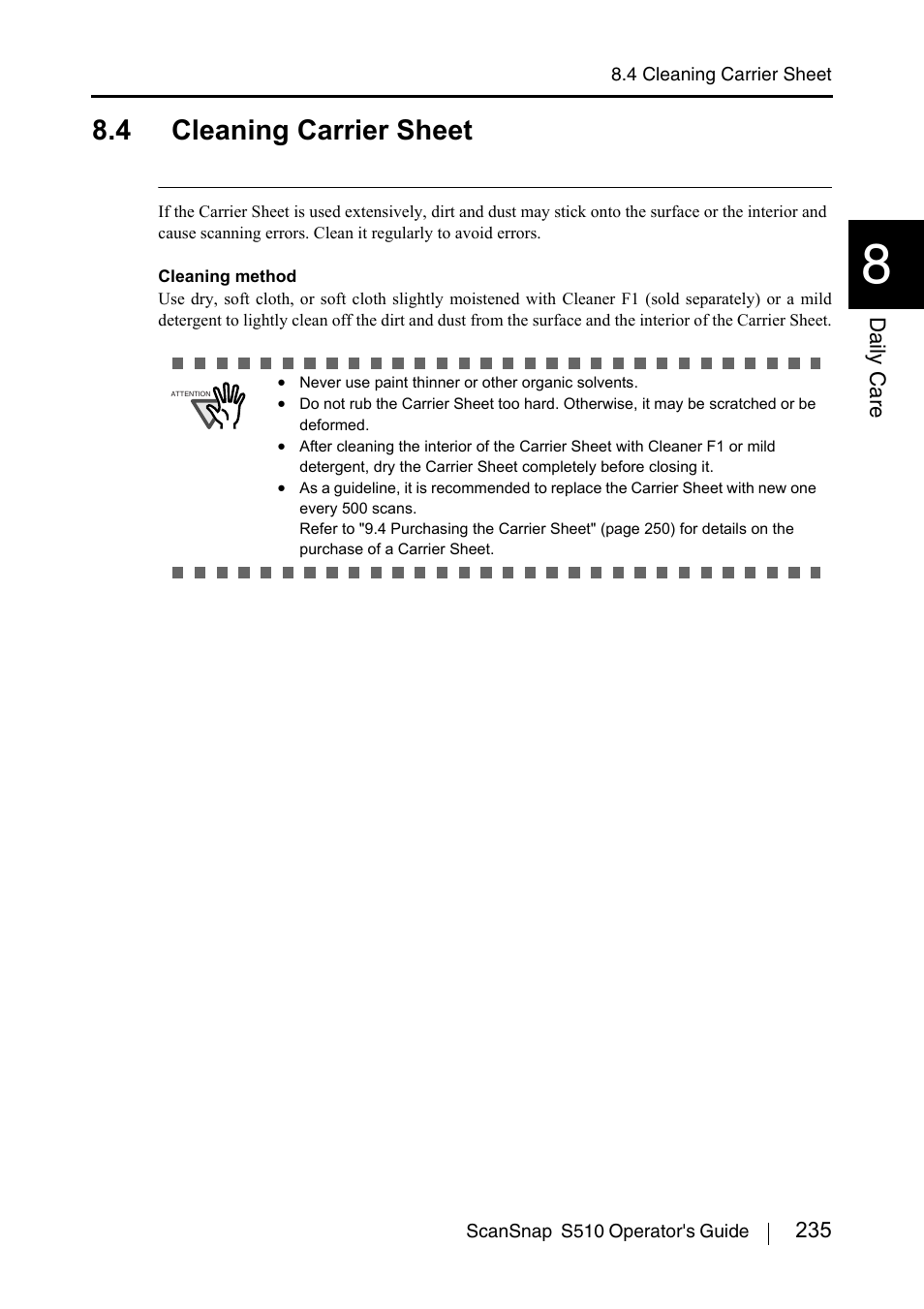 4 cleaning carrier sheet | FUJITSU ScanSnap S510 User Manual | Page 255 / 287