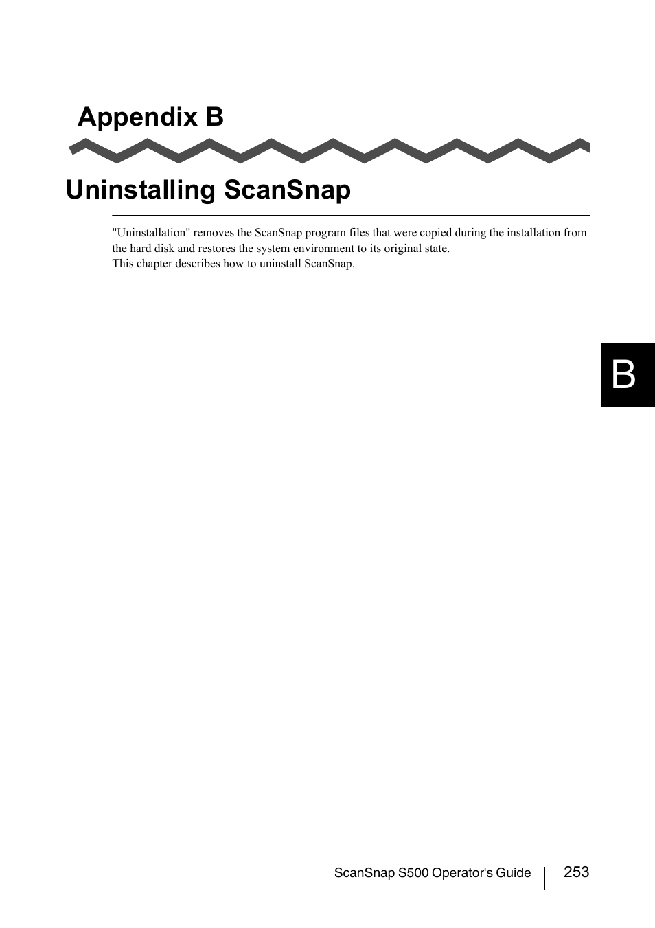Appendix b uninstalling scansnap | FUJITSU ScanSnap S510 User Manual | Page 273 / 287