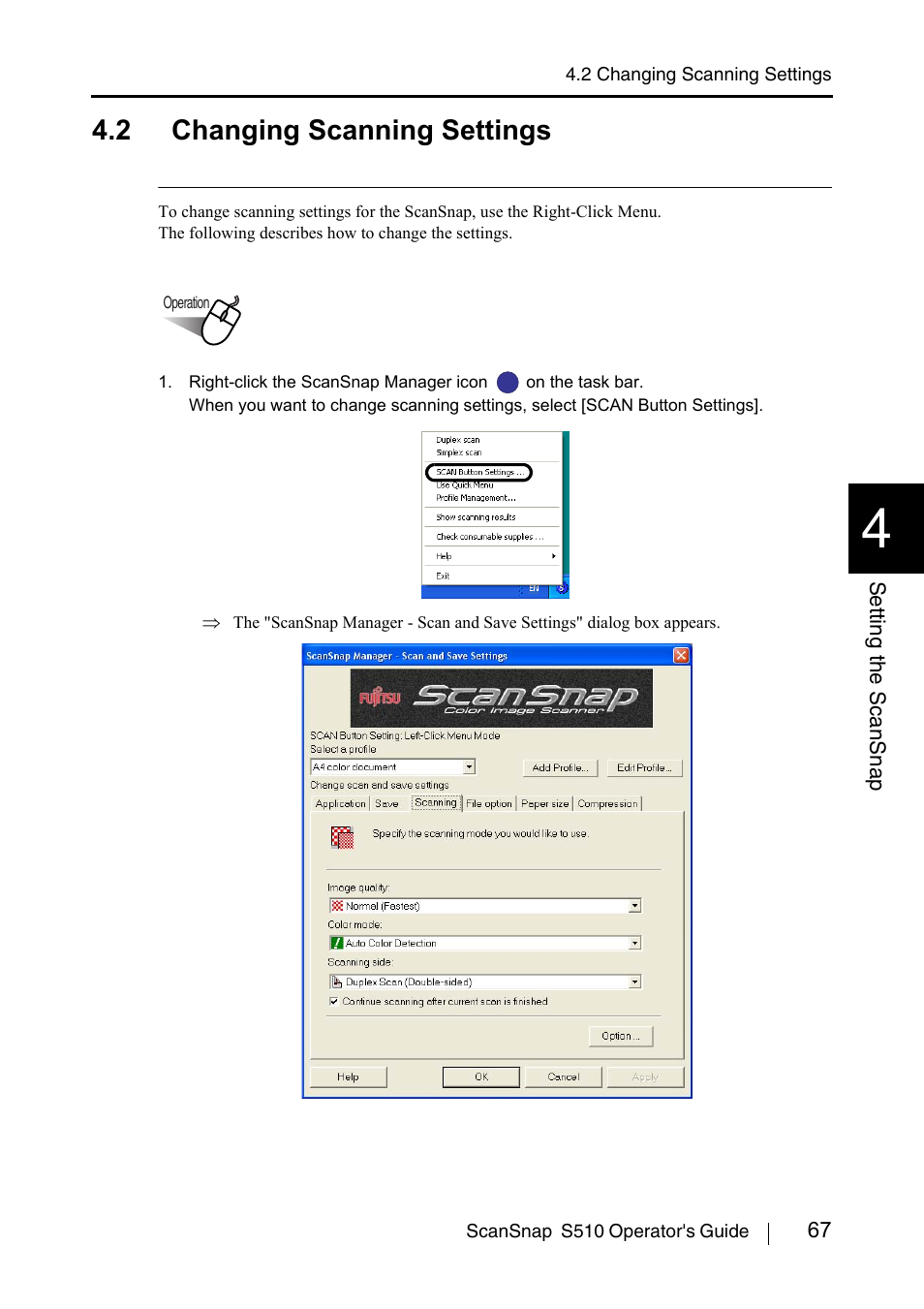 2 changing scanning settings | FUJITSU ScanSnap S510 User Manual | Page 87 / 287