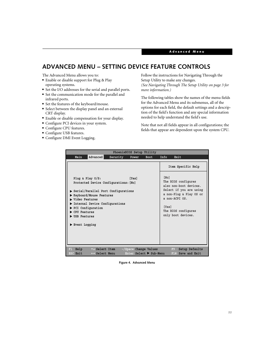 Advanced menu – setting device feature controls | FUJITSU C-6591 User Manual | Page 11 / 39