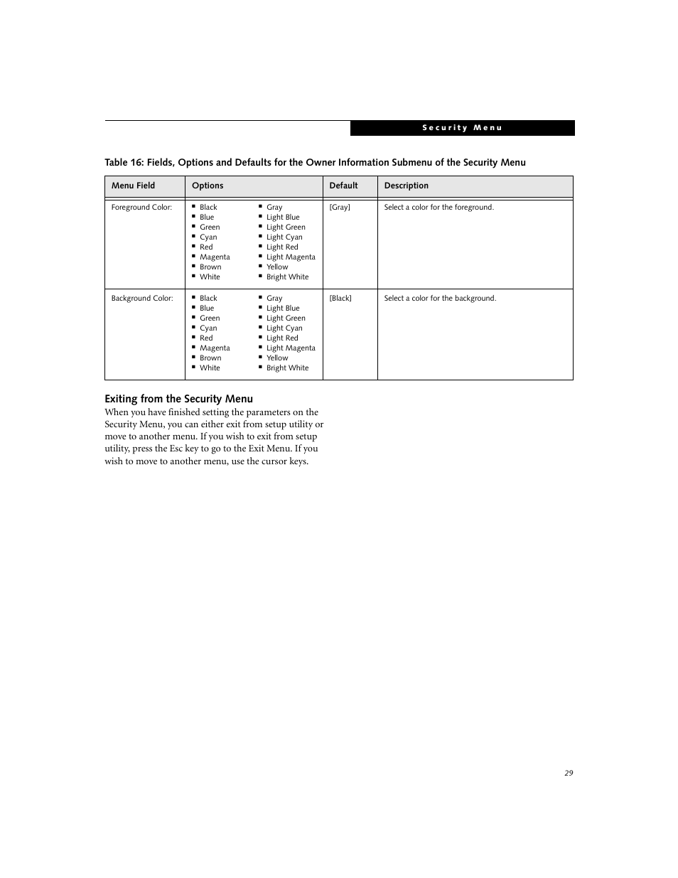 Exiting from the security menu | FUJITSU C-6591 User Manual | Page 29 / 39