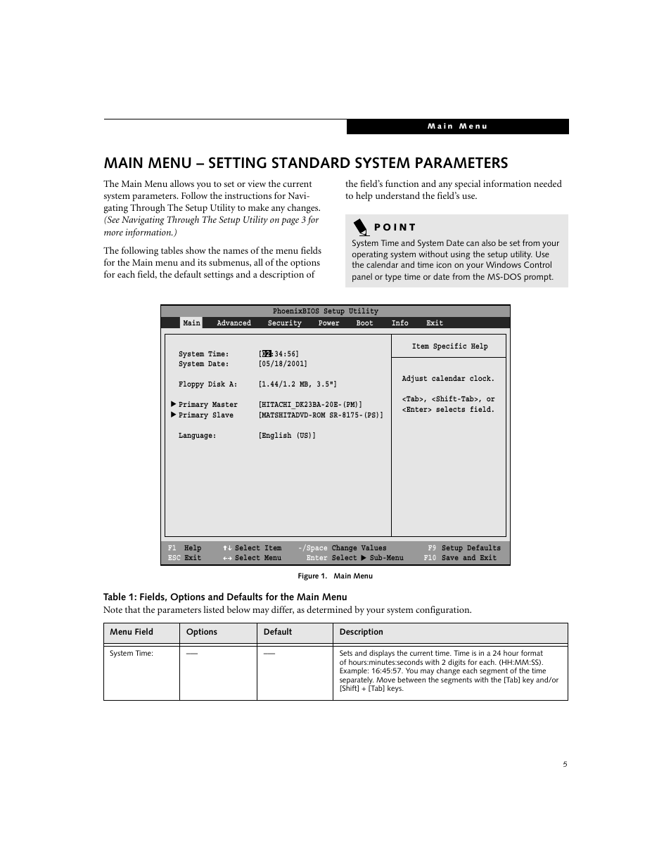 Main menu – setting standard system parameters | FUJITSU C-6591 User Manual | Page 5 / 39