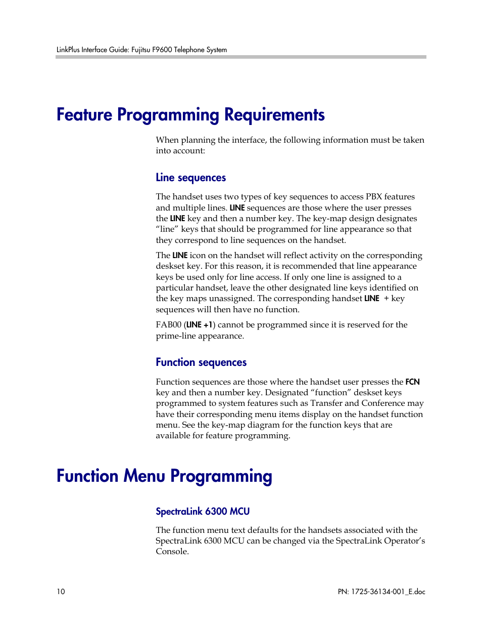 Feature programming requirements, Function menu programming | FUJITSU F9600 User Manual | Page 10 / 19