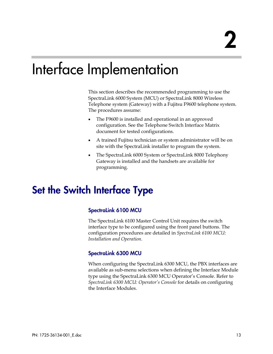 Interface implementation, Set the switch interface type | FUJITSU F9600 User Manual | Page 13 / 19