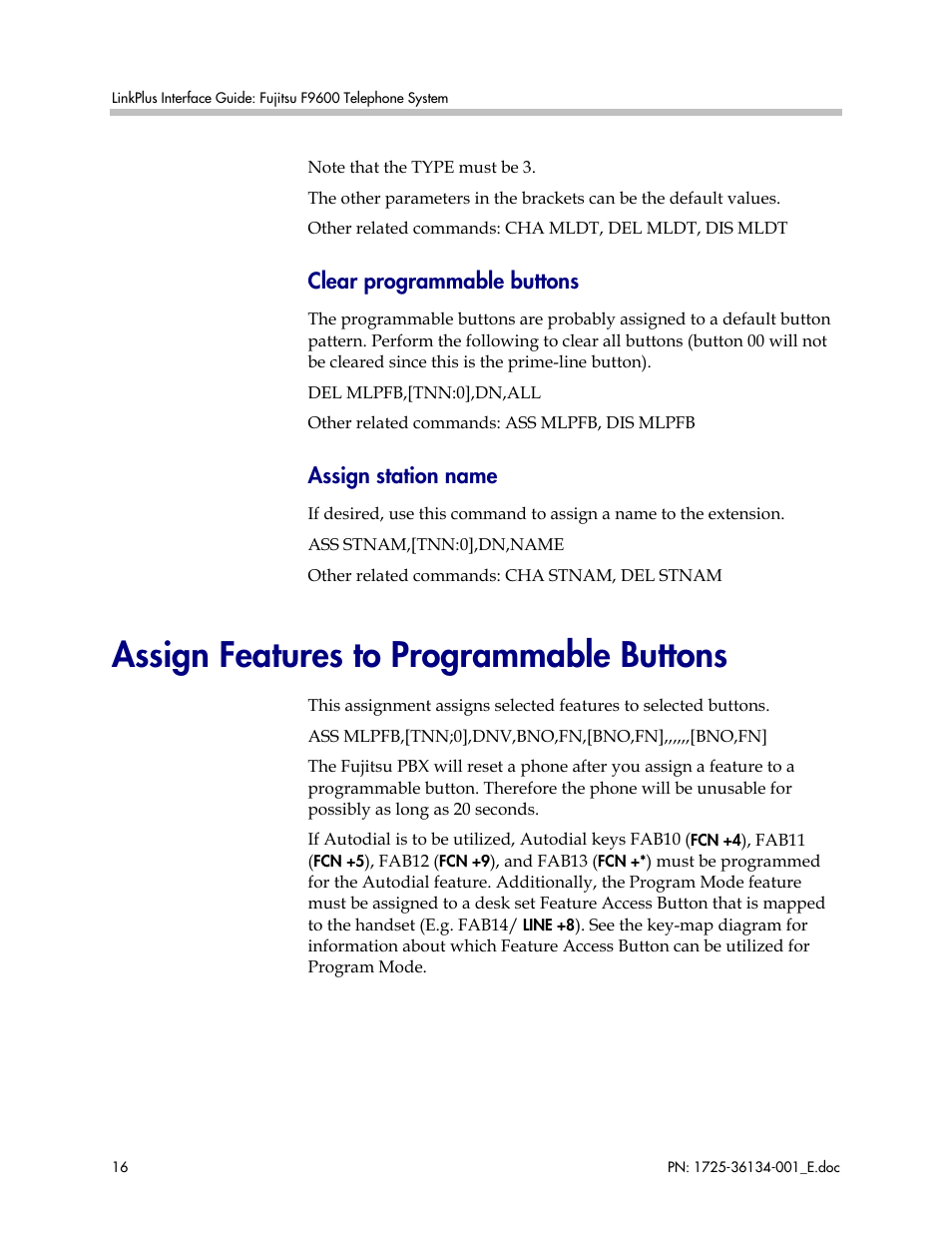 Assign features to programmable buttons, Clear programmable buttons, Assign station name | FUJITSU F9600 User Manual | Page 16 / 19