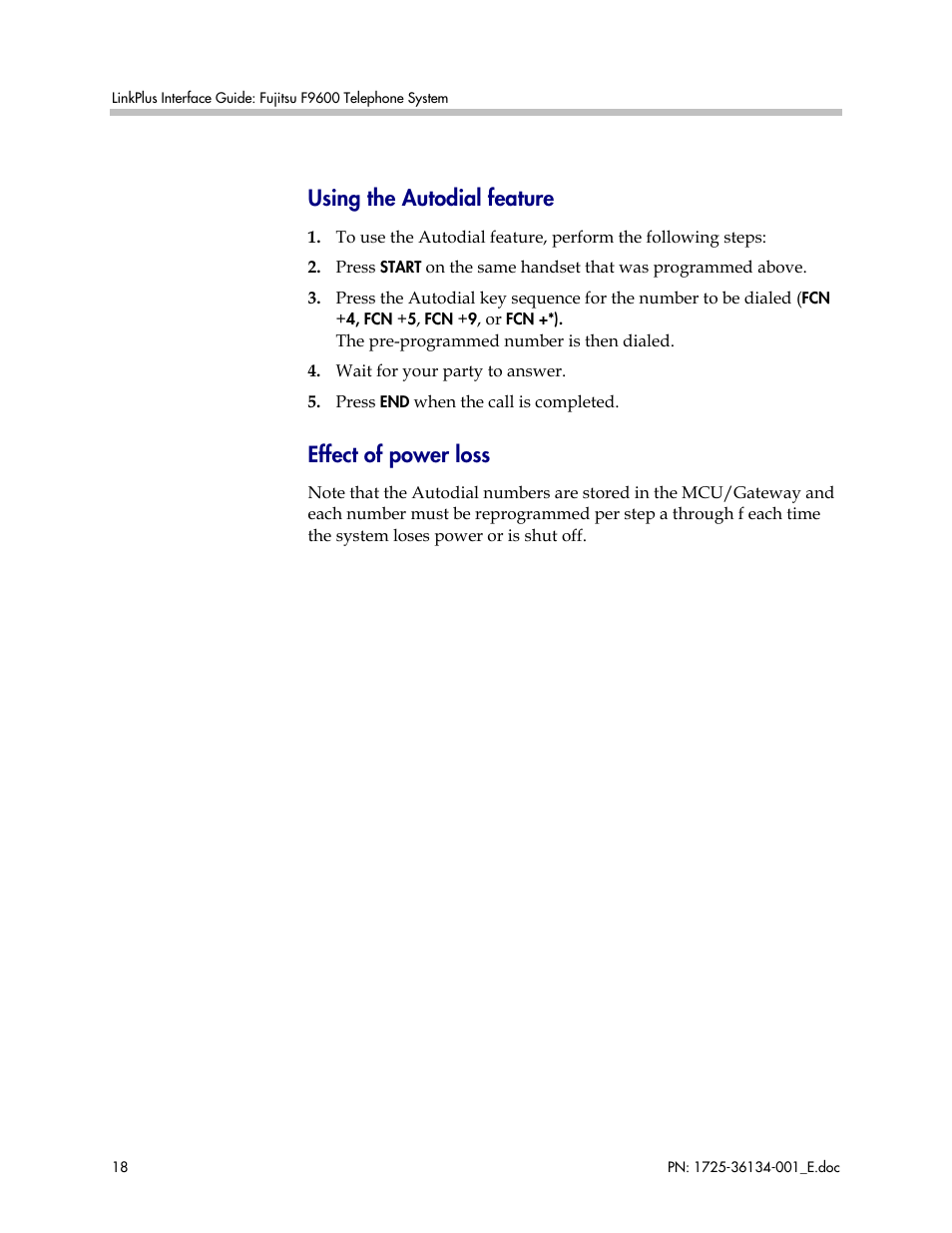 Using the autodial feature, Effect of power loss | FUJITSU F9600 User Manual | Page 18 / 19