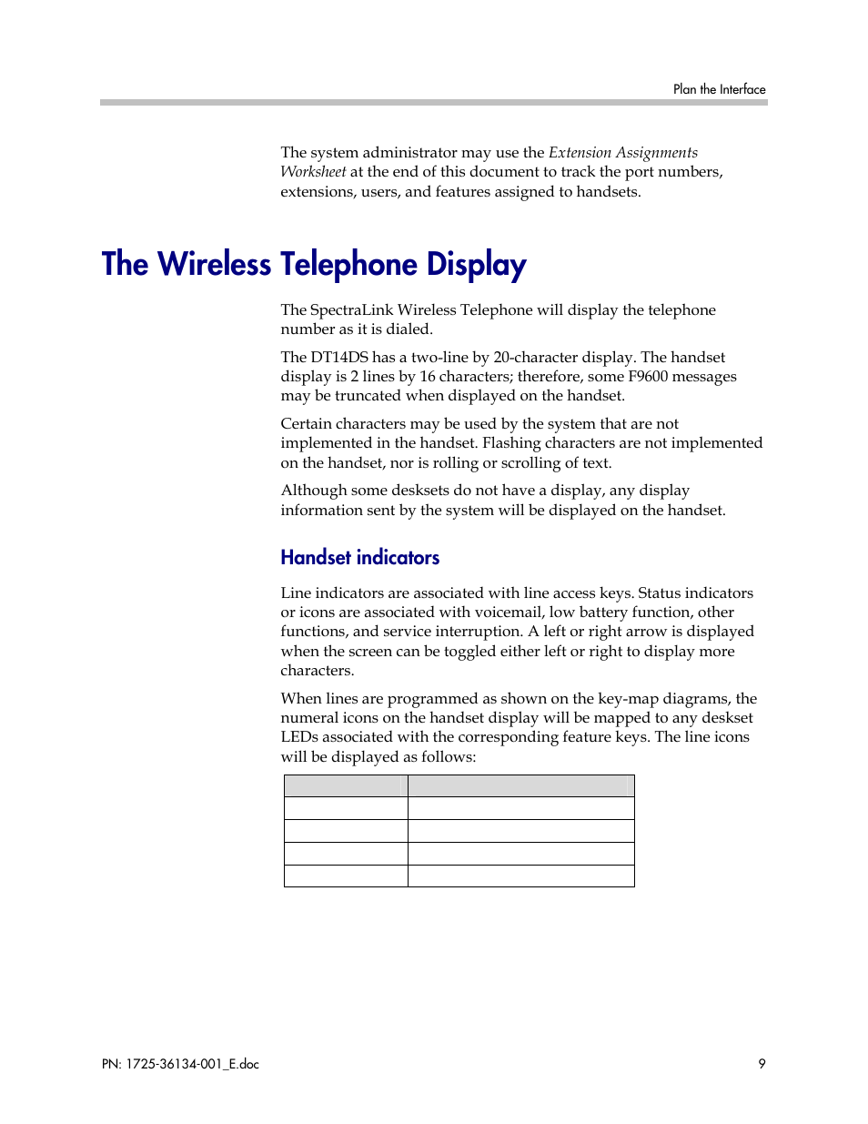 The wireless telephone display, Handset indicators | FUJITSU F9600 User Manual | Page 9 / 19