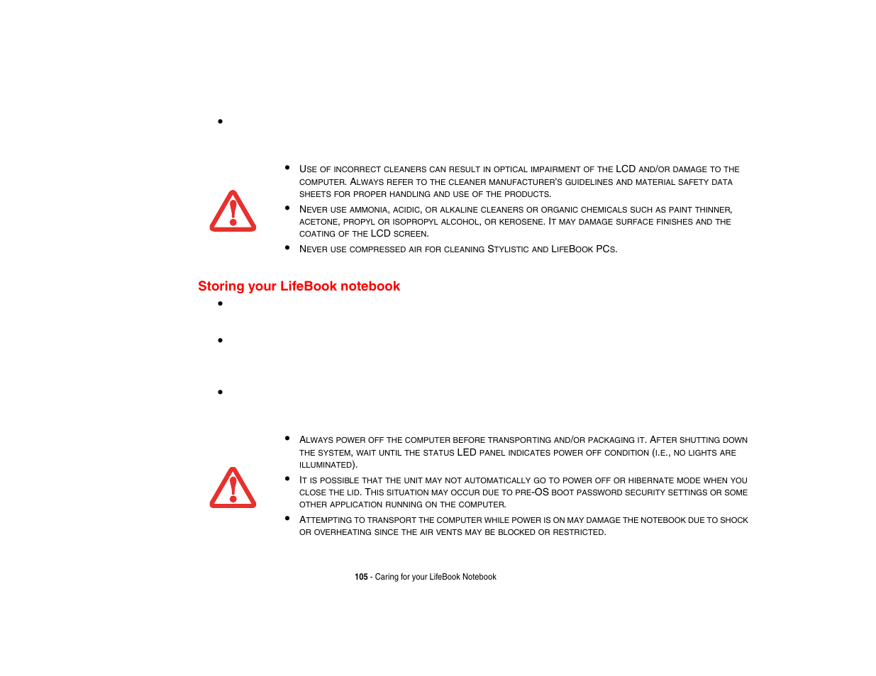 Storing your lifebook notebook | FUJITSU LifeBook A3210 User Manual | Page 110 / 183