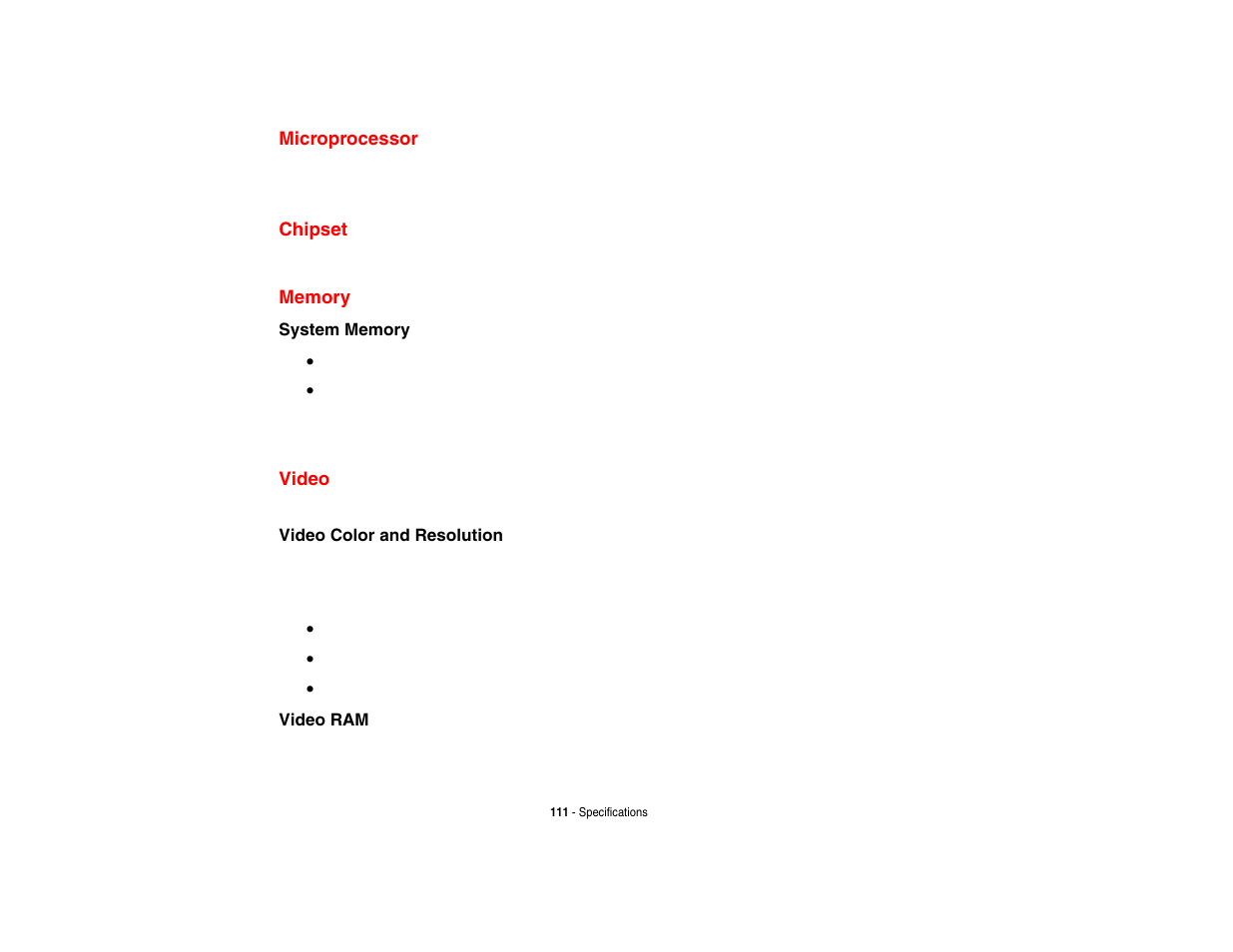 Microprocessor, Chipset, Memory | Video, Microprocessor chipset memory video | FUJITSU LifeBook A3210 User Manual | Page 116 / 183