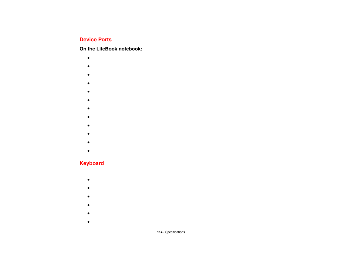 Device ports, Keyboard, Device ports keyboard | FUJITSU LifeBook A3210 User Manual | Page 119 / 183