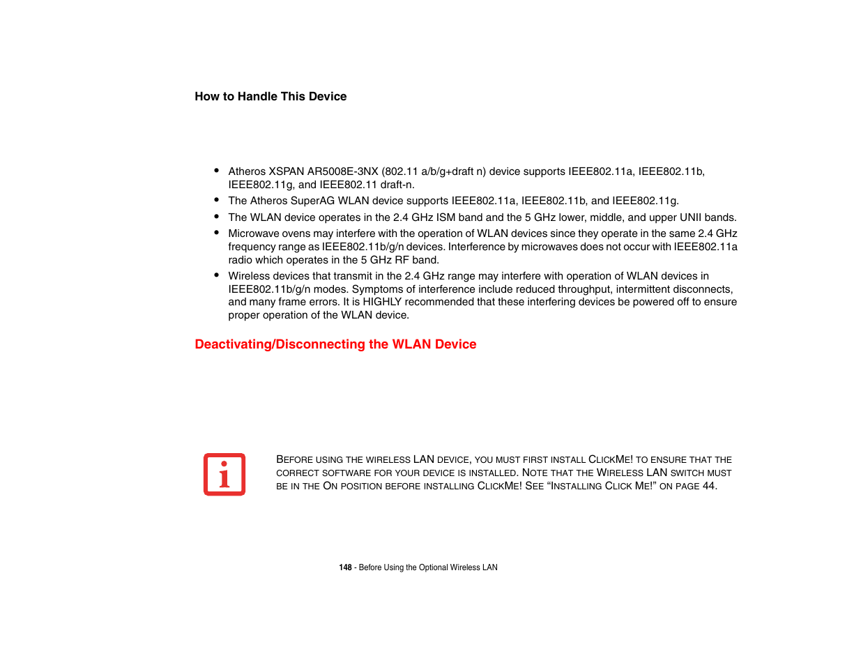 Deactivating/disconnecting the wlan device | FUJITSU LifeBook A3210 User Manual | Page 153 / 183