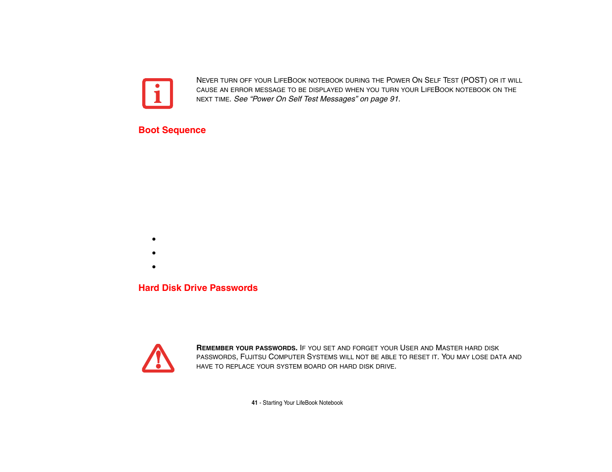 Boot sequence, Hard disk drive passwords, Boot sequence hard disk drive passwords | FUJITSU LifeBook A3210 User Manual | Page 46 / 183