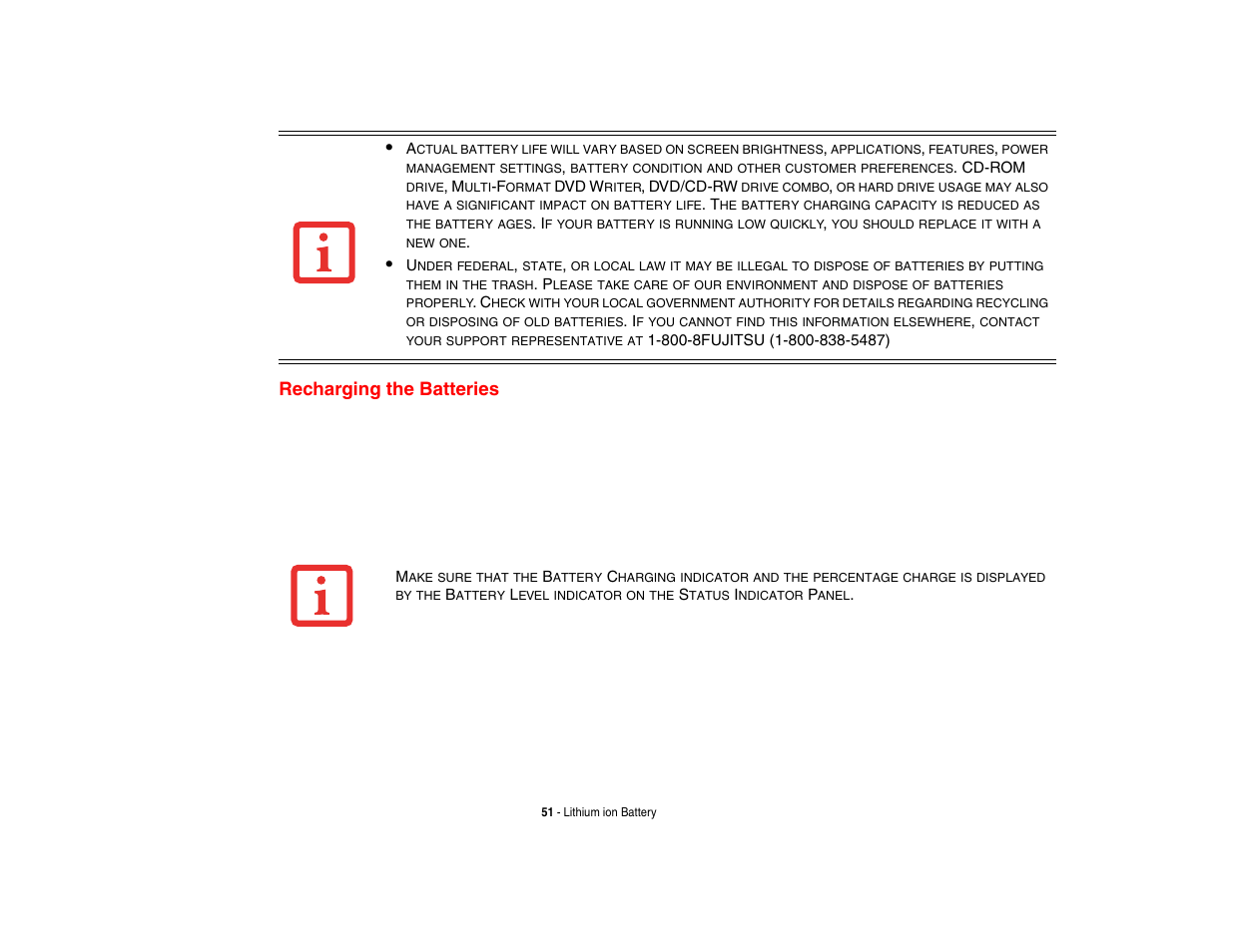 Recharging the batteries | FUJITSU LifeBook A3210 User Manual | Page 56 / 183