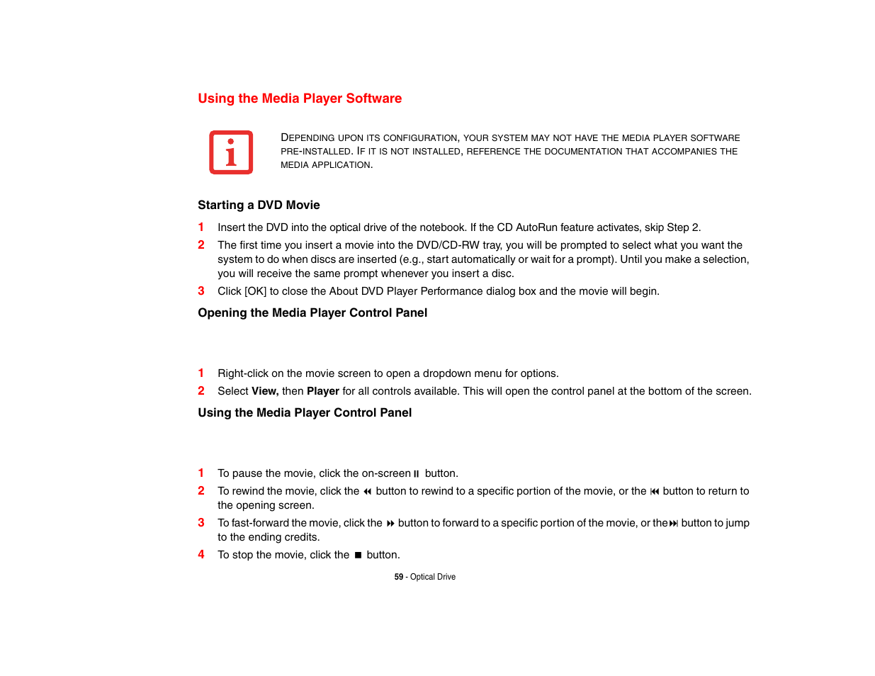 Using the media player software | FUJITSU LifeBook A3210 User Manual | Page 64 / 183