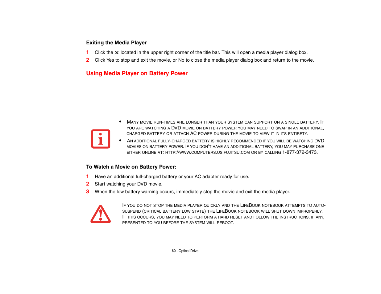 Using media player on battery power | FUJITSU LifeBook A3210 User Manual | Page 65 / 183