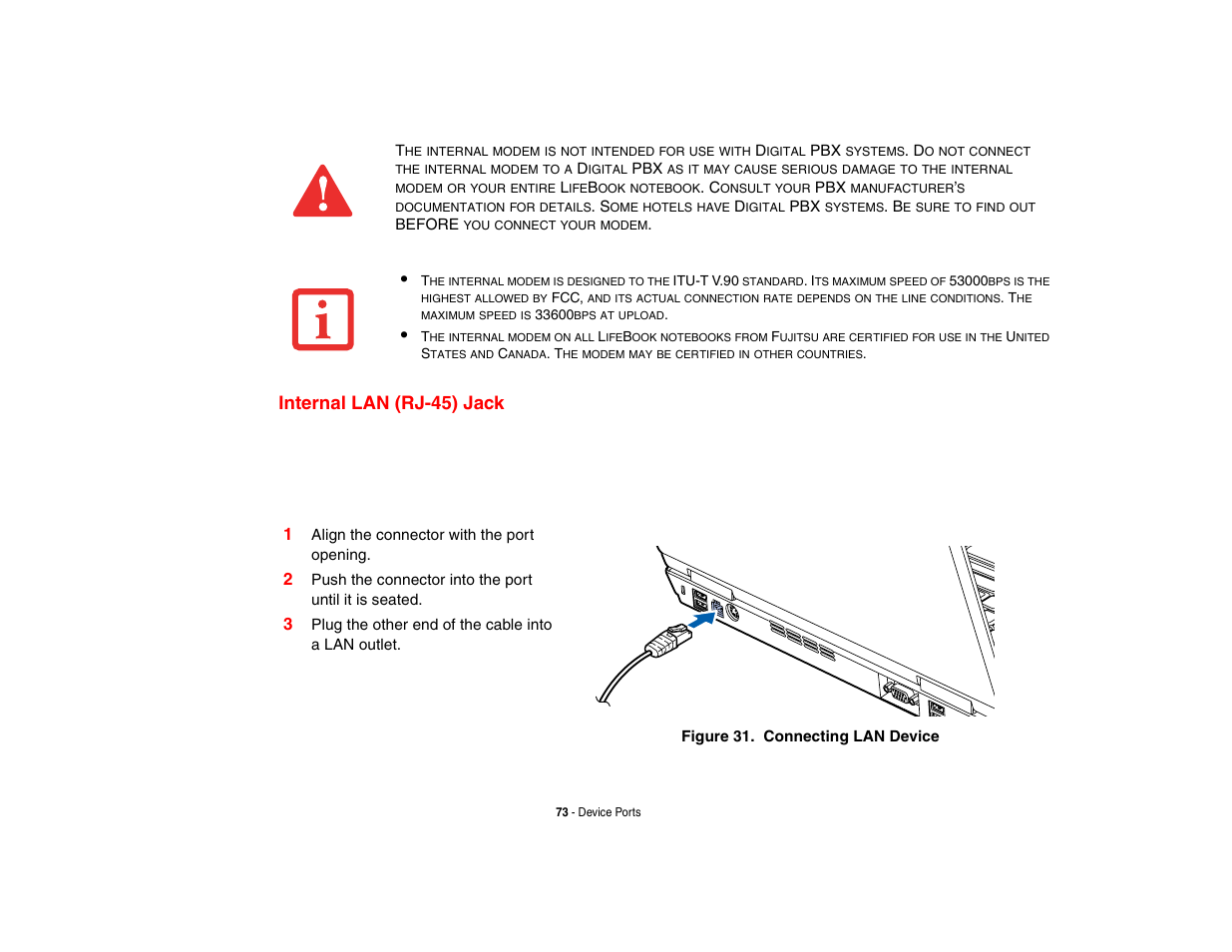 Internal lan (rj-45) jack | FUJITSU LifeBook A3210 User Manual | Page 78 / 183