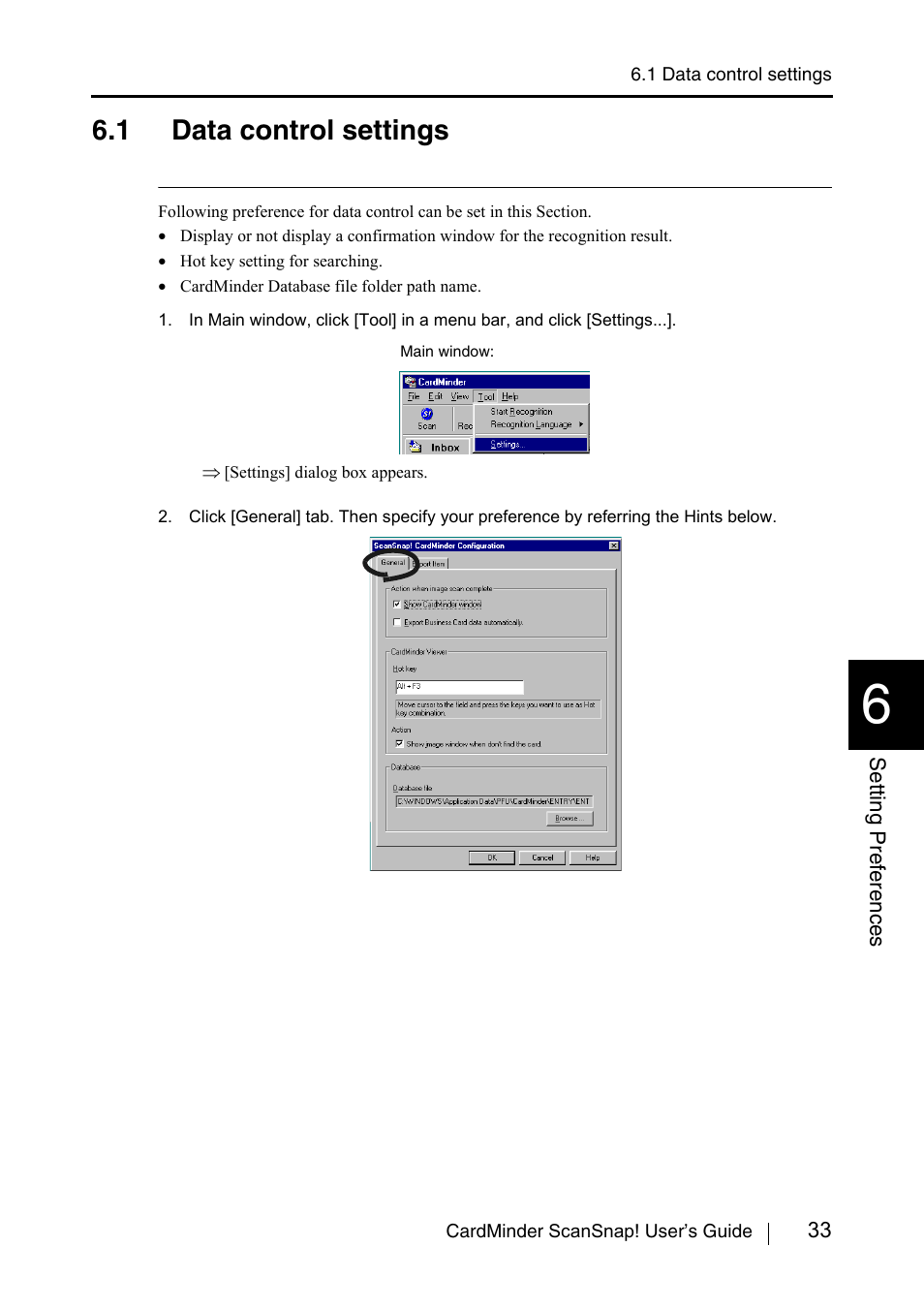 1 data control settings | FUJITSU CardMinder User Manual | Page 39 / 46