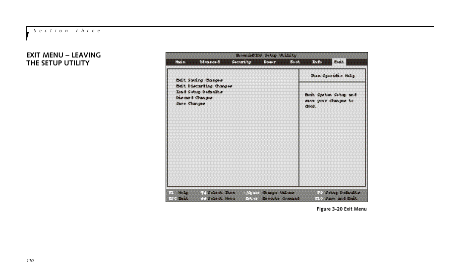 Exit menu – leaving the setup utility | FUJITSU LIFEBOOK 990TX2 User Manual | Page 120 / 209