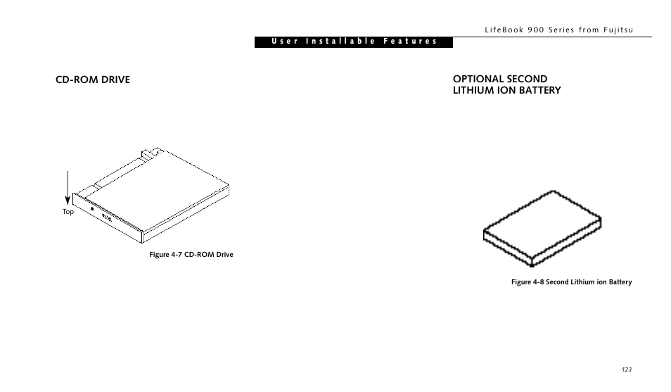 Cd-rom drive, Optional second lithium ion battery | FUJITSU LIFEBOOK 990TX2 User Manual | Page 133 / 209