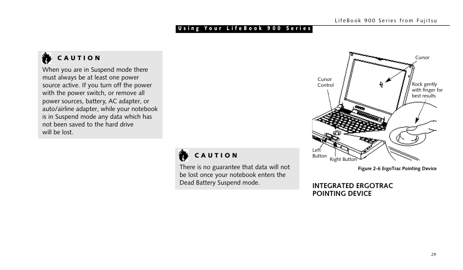 Integrated ergotrac pointing device | FUJITSU LIFEBOOK 990TX2 User Manual | Page 39 / 209