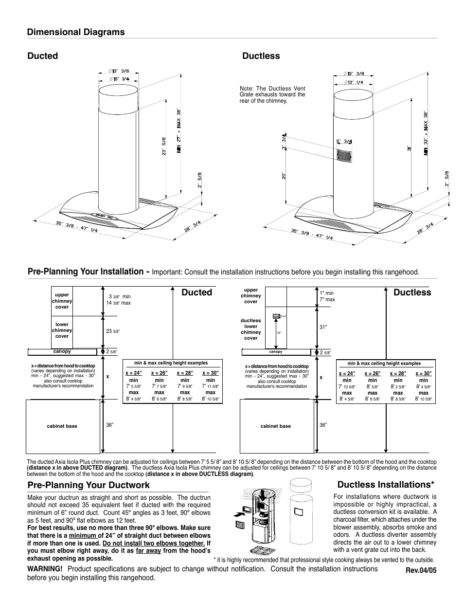 Pre-planning your ductwork ductless installations, Ducted, Ducted ductless | Faber AXIA ISOLA 630000815 User Manual | Page 2 / 2