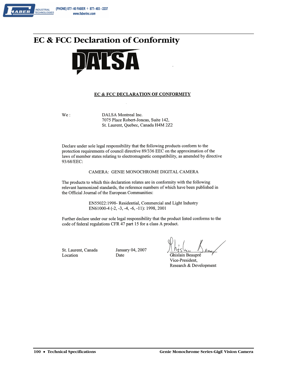 Ec & fcc declaration of conformity | Faber Genie M1600 User Manual | Page 102 / 127