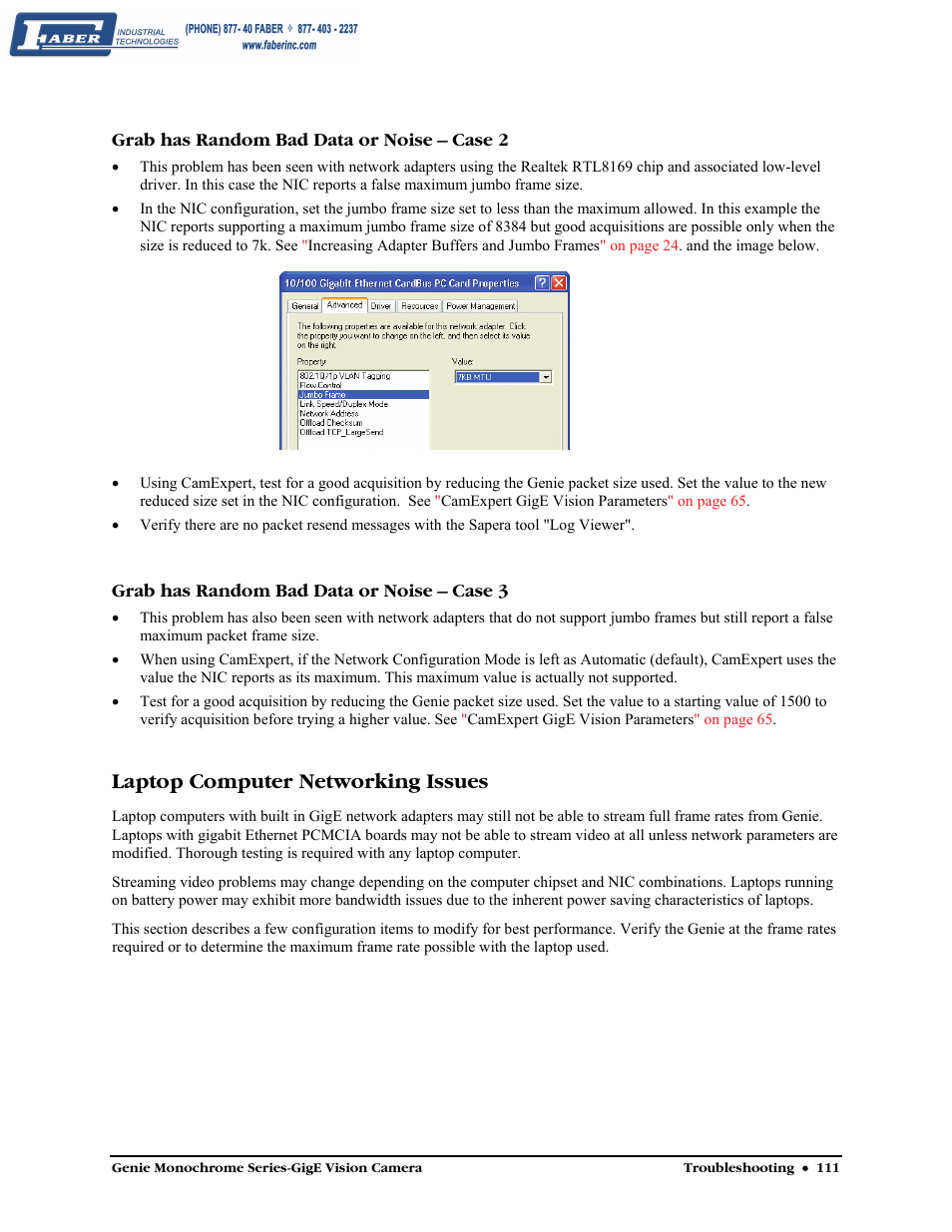 Grab has random bad data or noise – case 2, Grab has random bad data or noise – case 3, Laptop computer networking issues | Faber Genie M1600 User Manual | Page 113 / 127