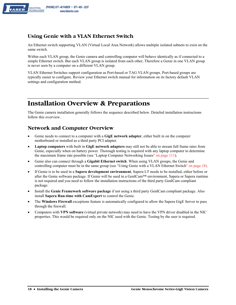 Using genie with a vlan ethernet switch, Installation overview & preparations, Network and computer overview | Faber Genie M1600 User Manual | Page 20 / 127