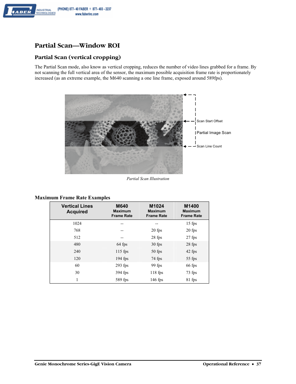 Partial scan—window roi, Partial, Scan—window roi | Partial scan (vertical cropping) | Faber Genie M1600 User Manual | Page 39 / 127